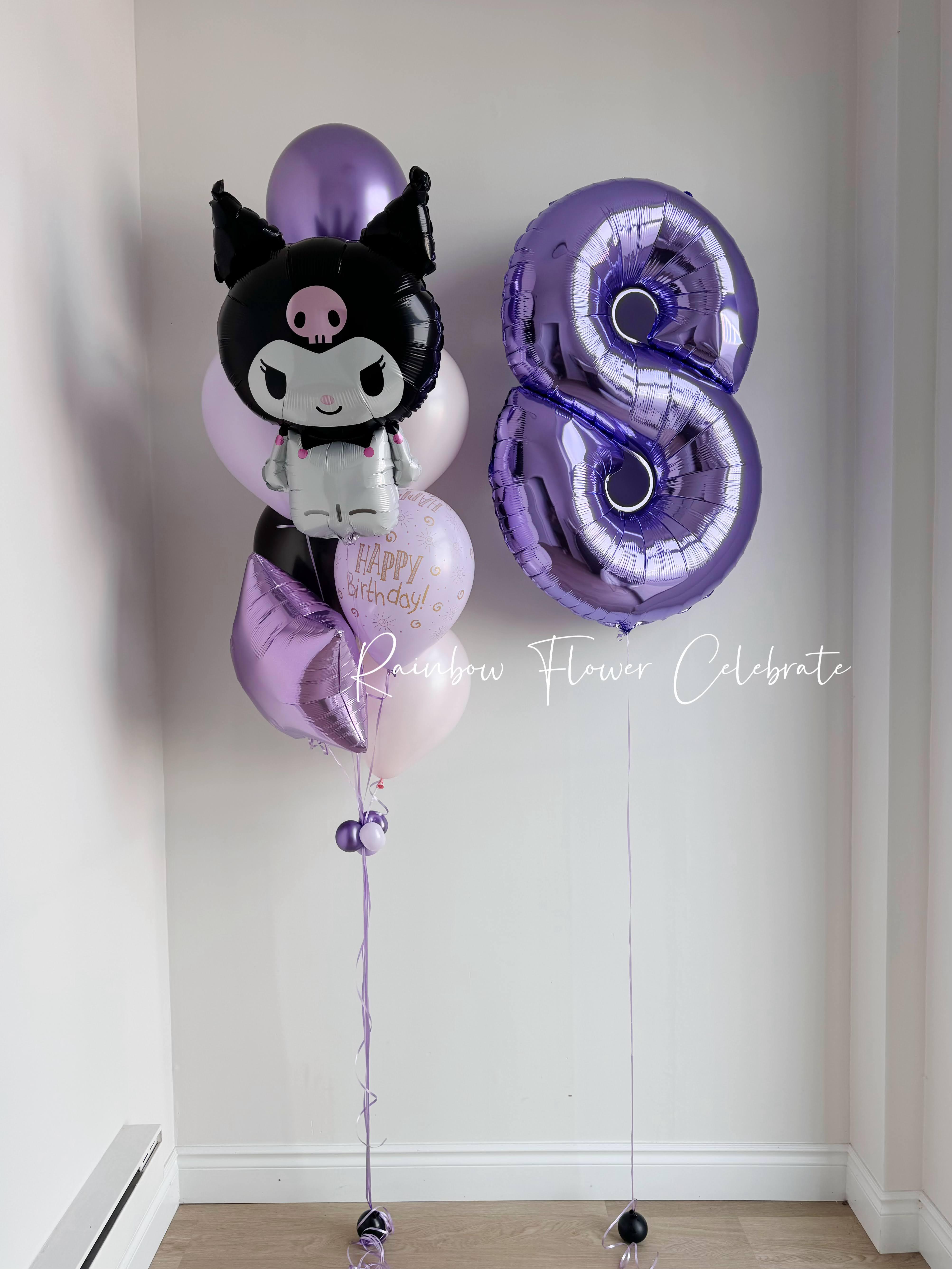 Kuromi Helium Bouquet with Single Foil Number - Rainbow Flower Celebrate