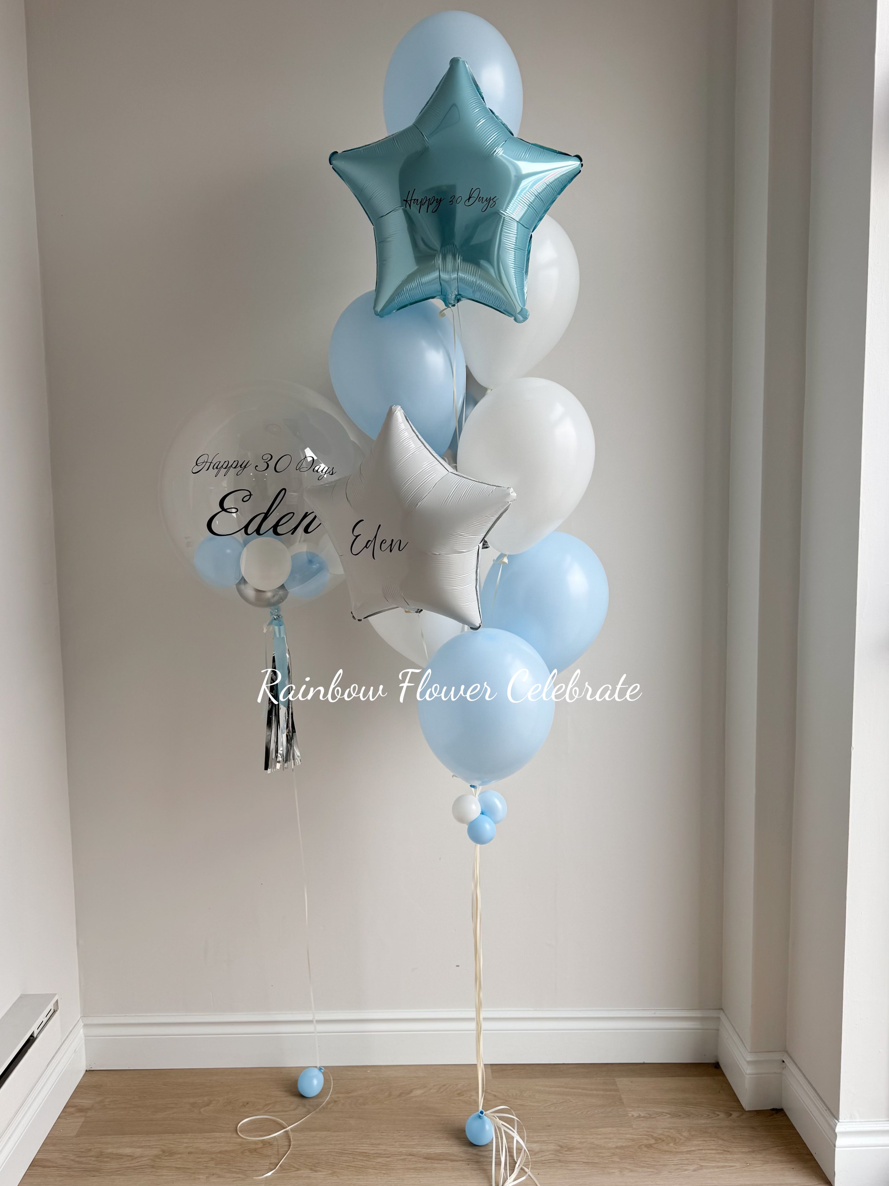 Helium Bouquet with Stars and Personalized Message Bobo Balloon - Rainbow Flower Celebrate