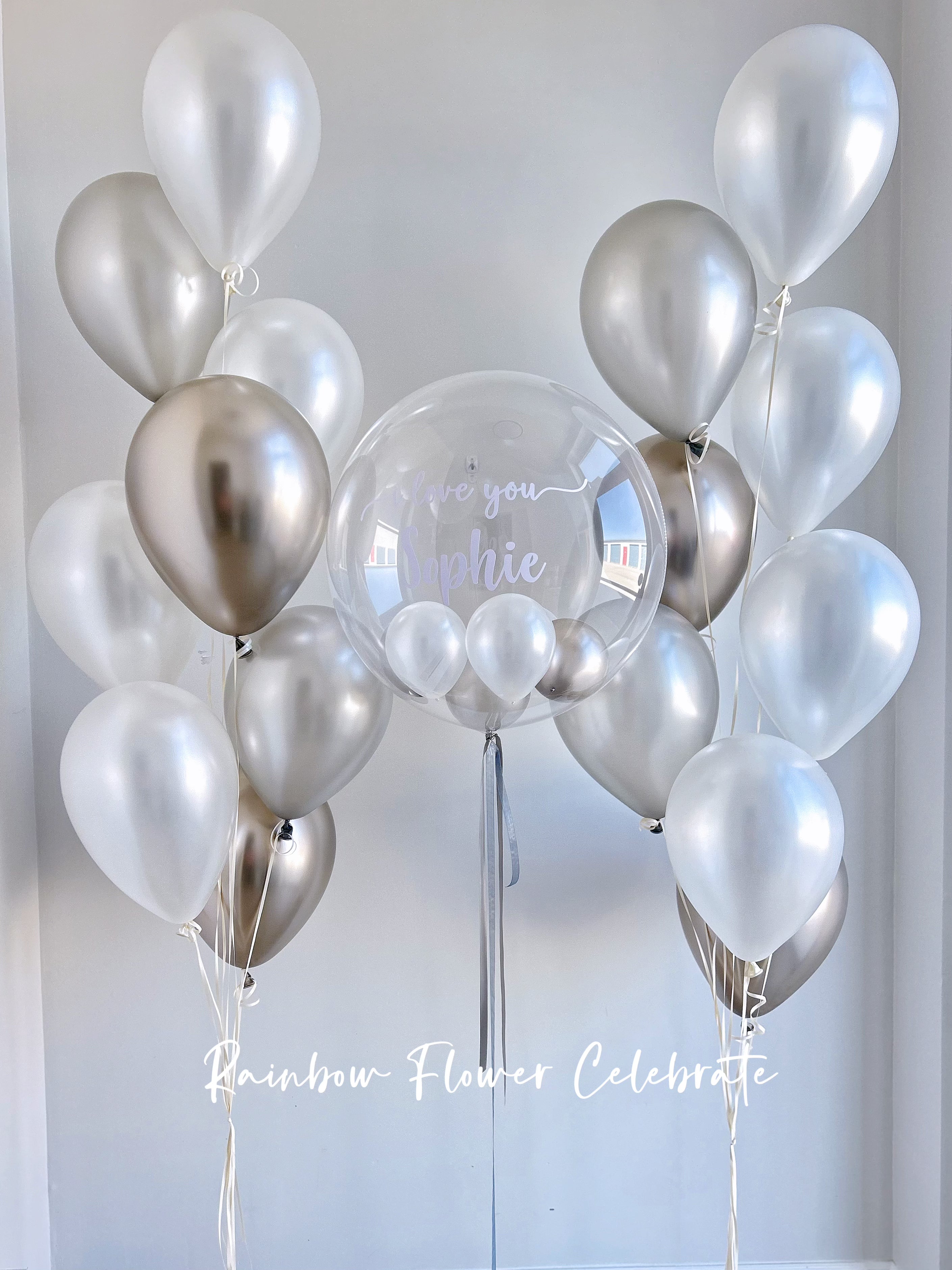 Personalized Helium Bobo Set - Rainbow Flower Celebrate