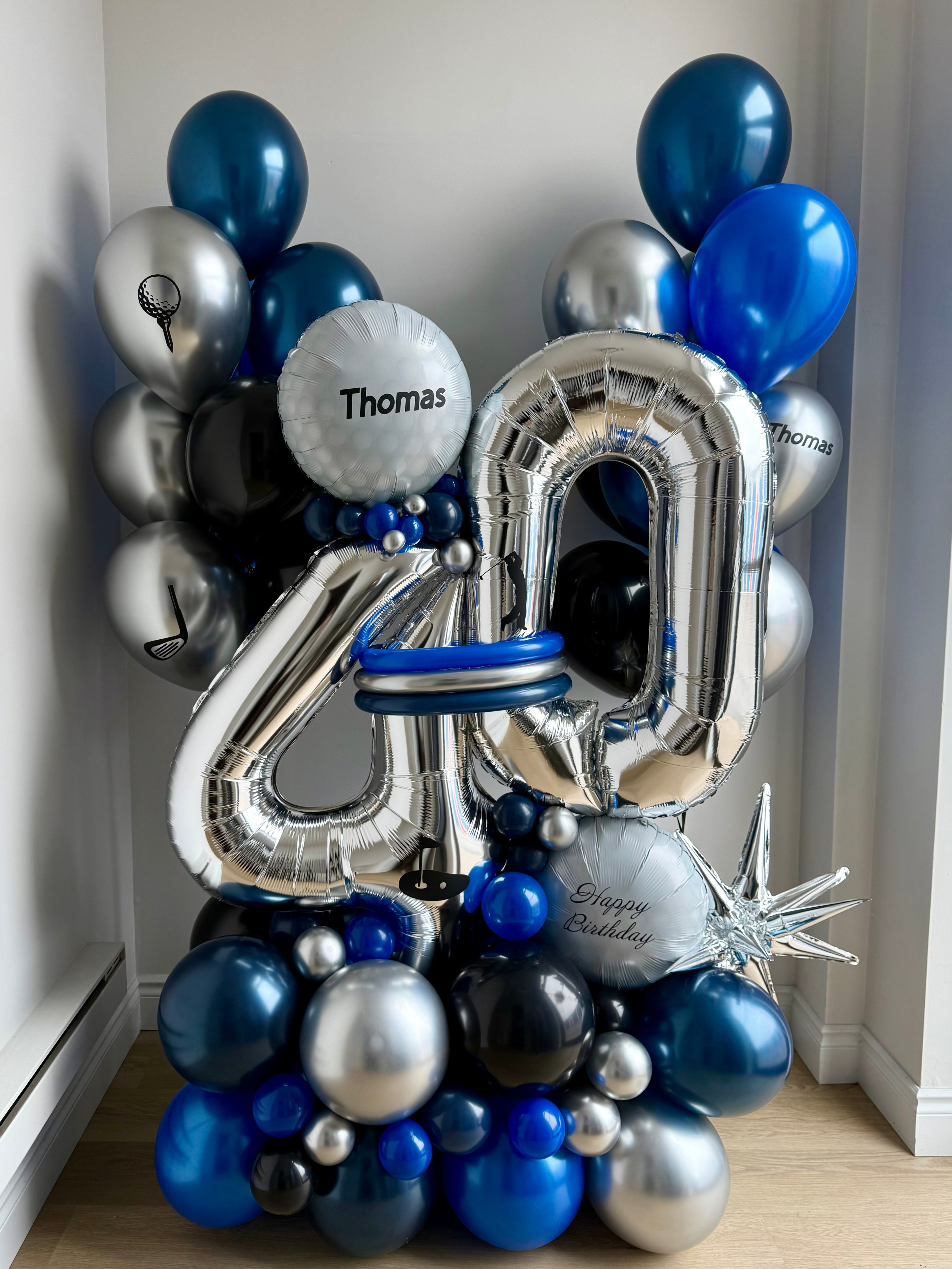 40 Foil Balloon in Blue Black Silver Blue Golf Theme