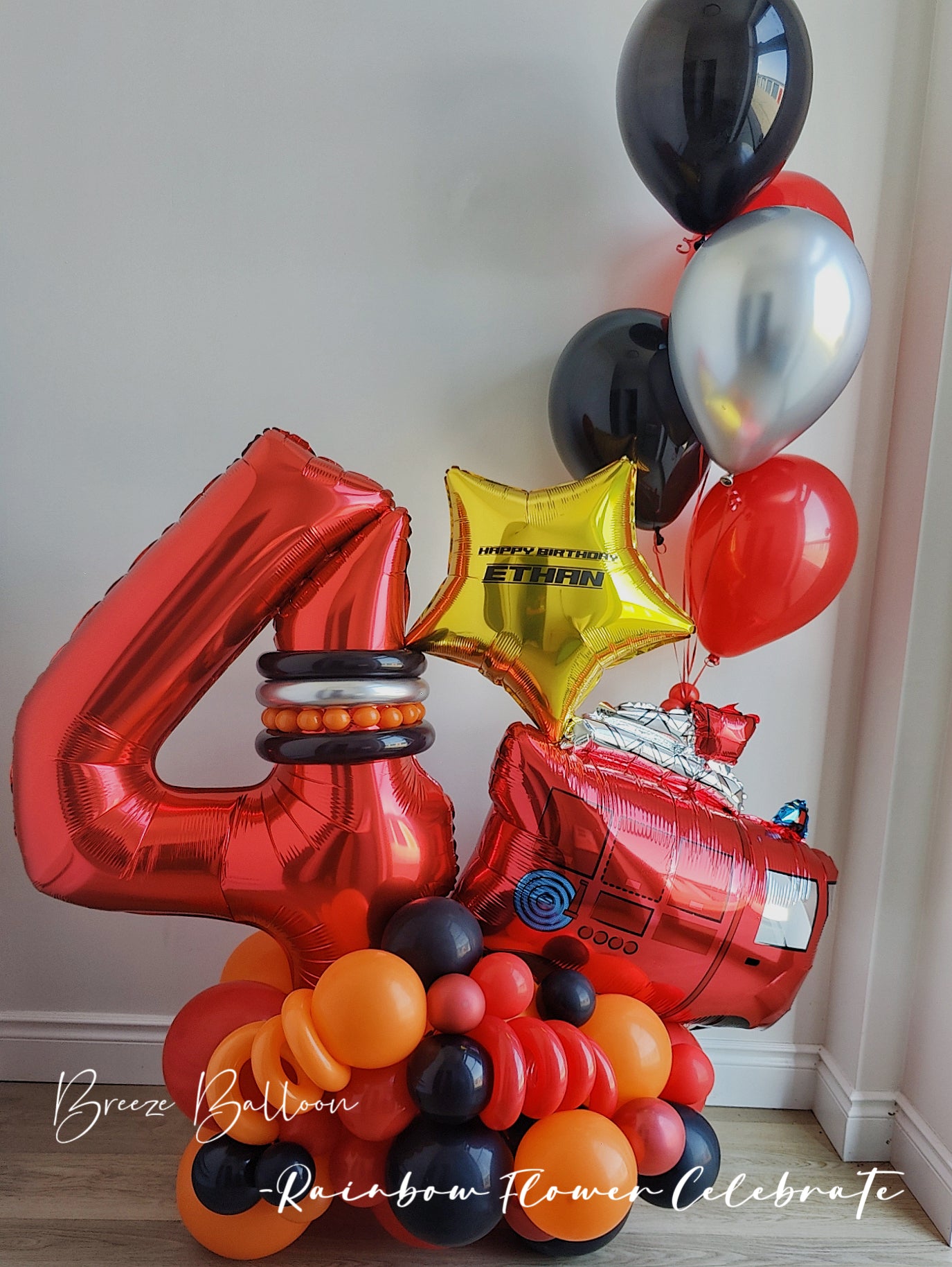 Fire truck birthday balloon arrangement