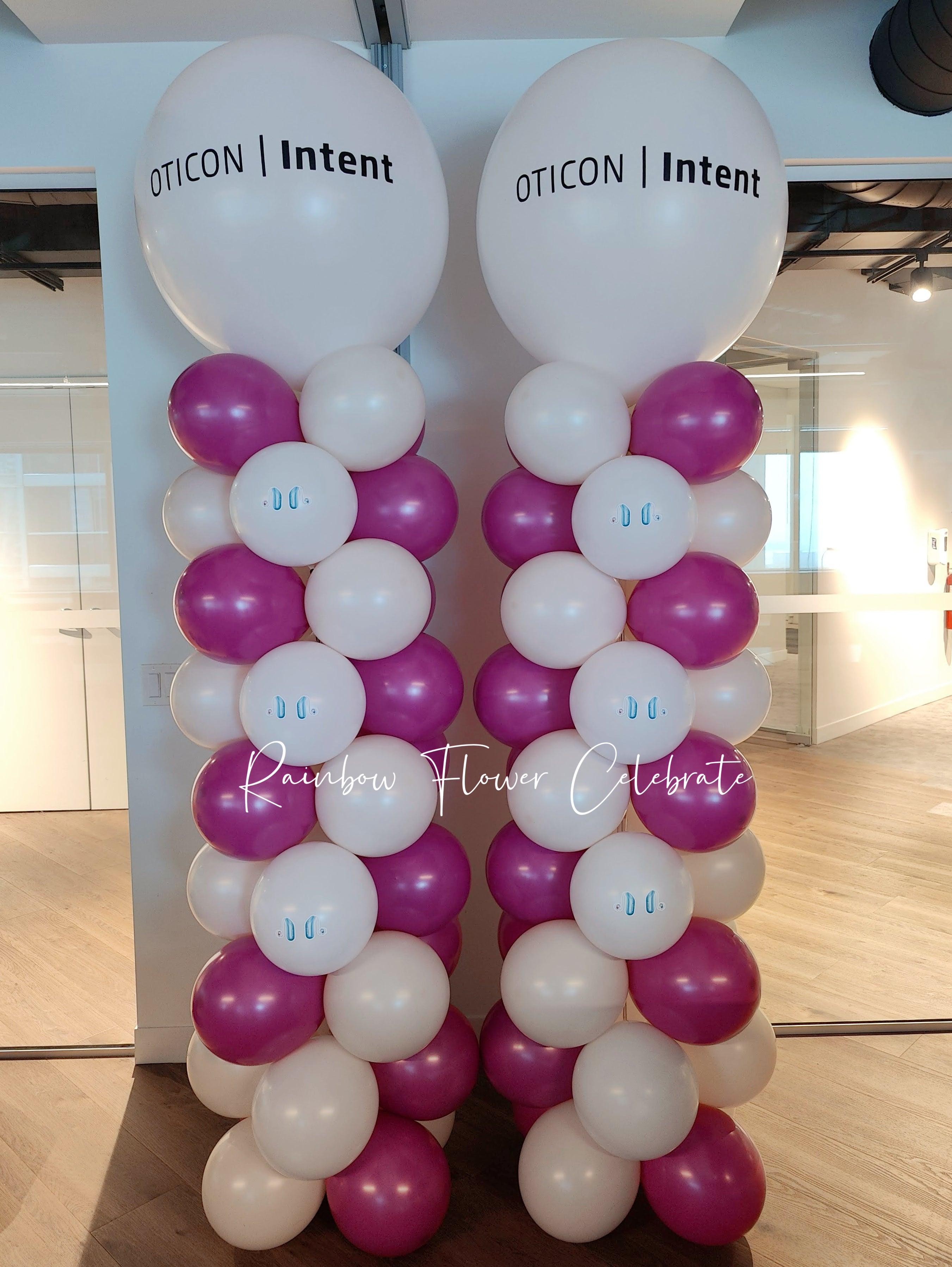 Balloon Column With Jumbo Balloon with Customized Text - Rainbow Flower Celebrate
