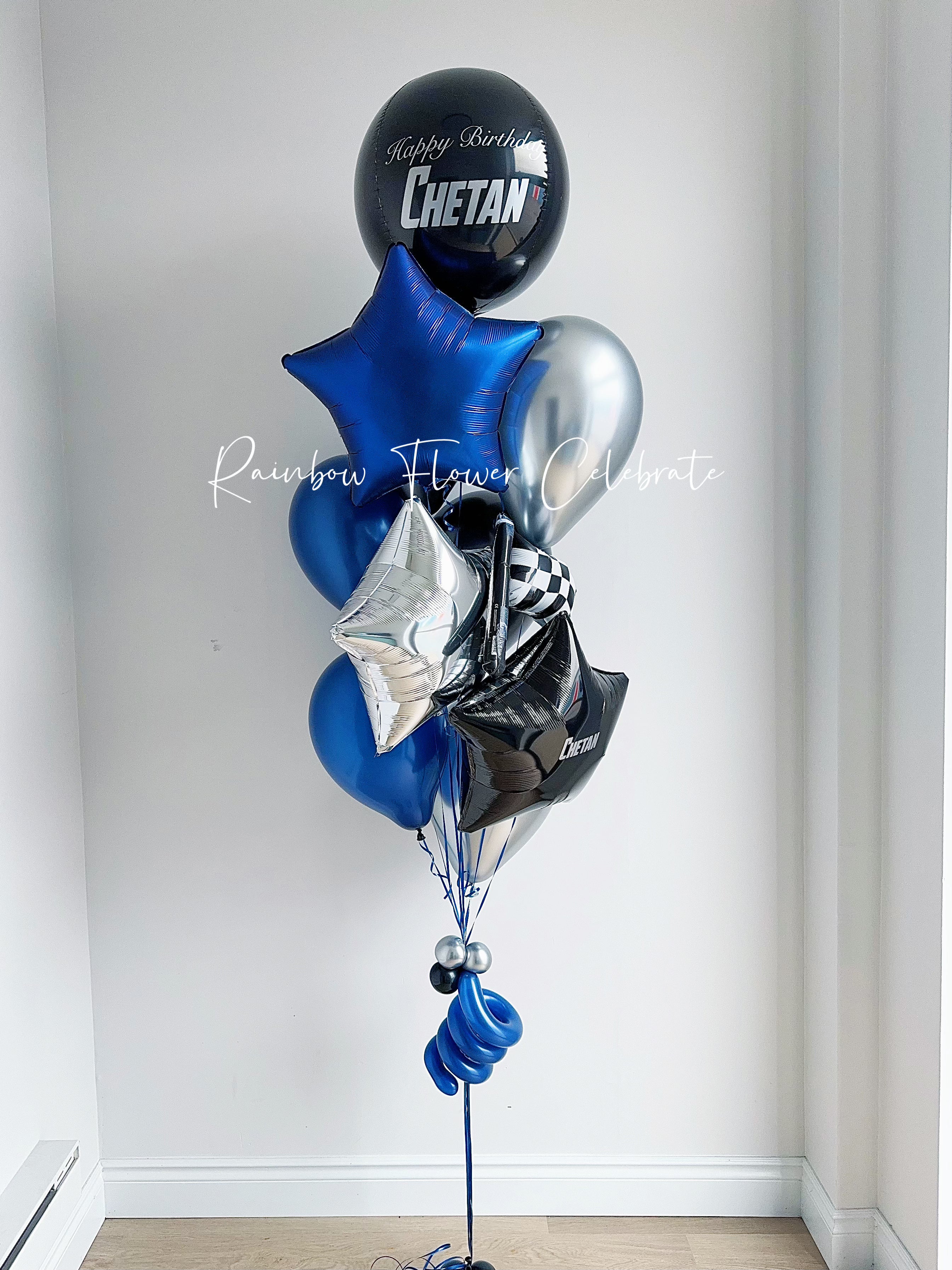 Personalized Birthday Helium Bouquet - Rainbow Flower Celebrate