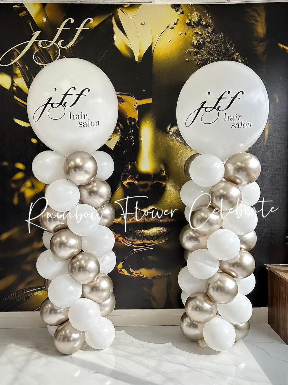 Balloon Column With Jumbo Balloon with Customized Text - Rainbow Flower Celebrate