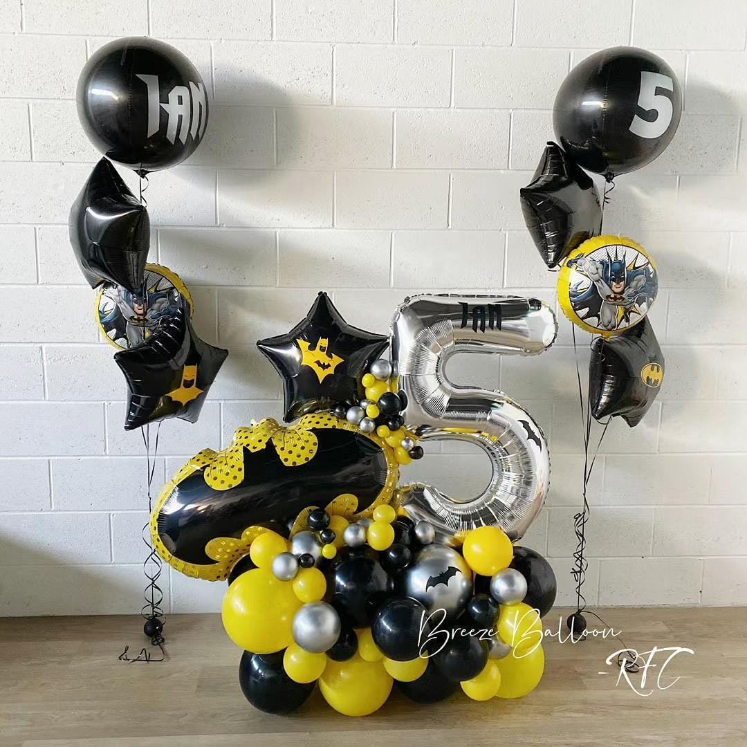 Batman Themed Balloon Arrangement with Number and Helium Bundle