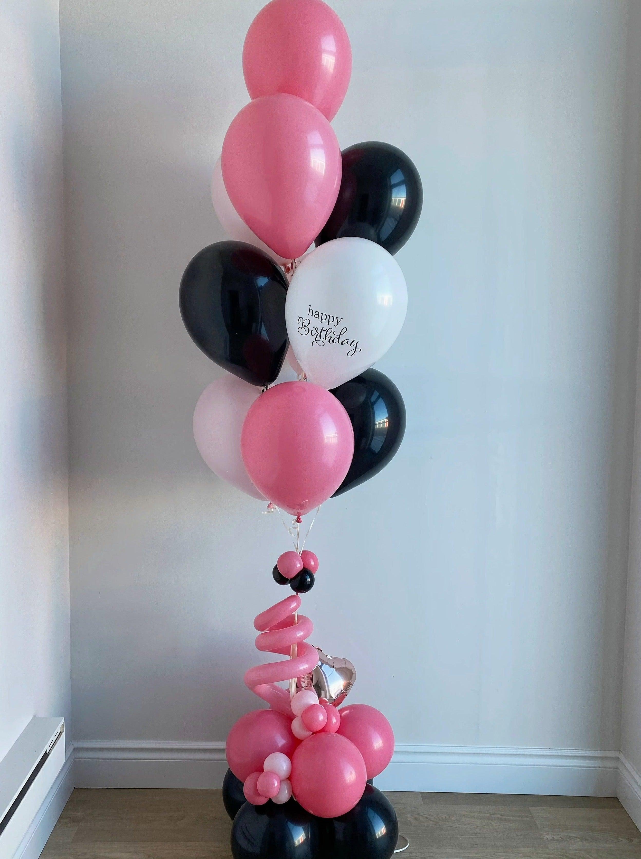 Black and Pink Themed Colors Birthday Balloon Tree - Rainbow Flower Celebrate