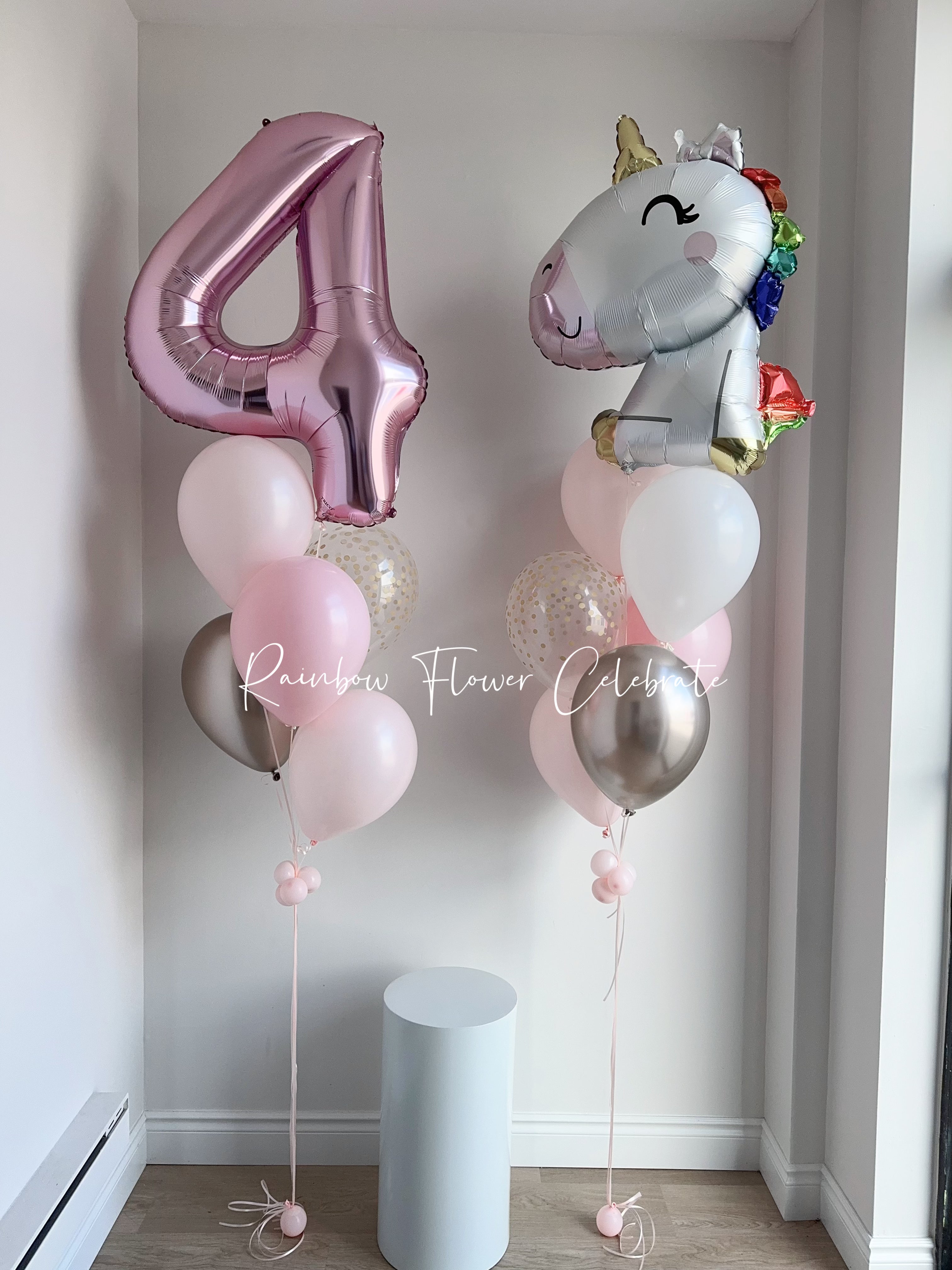 Girl Favourite Theme and Number Foil Balloon Bouquets - Rainbow Flower Celebrate