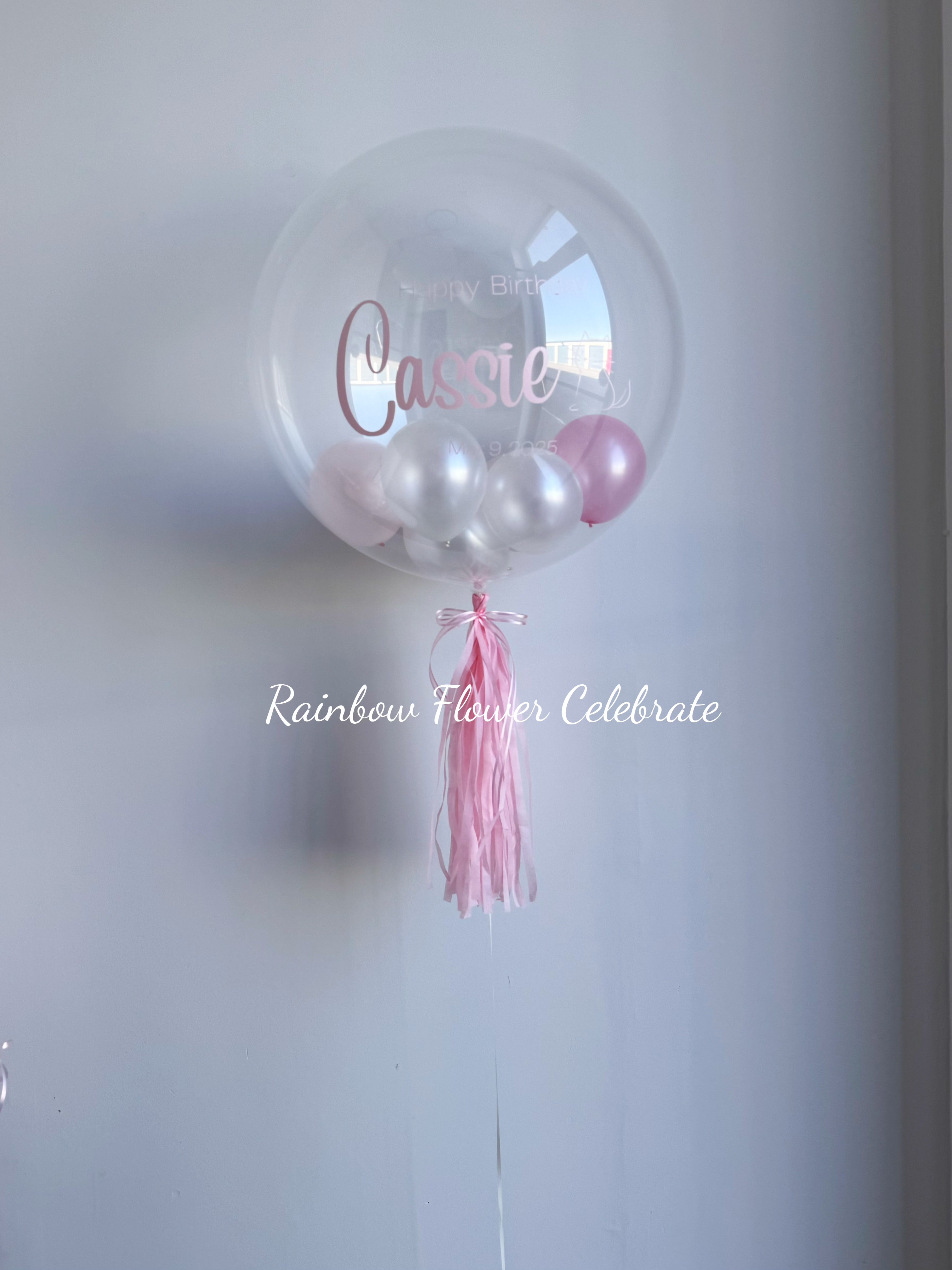 20-22 Inches Clear BoBo balloon with mini stuffed balloons and personalized Message