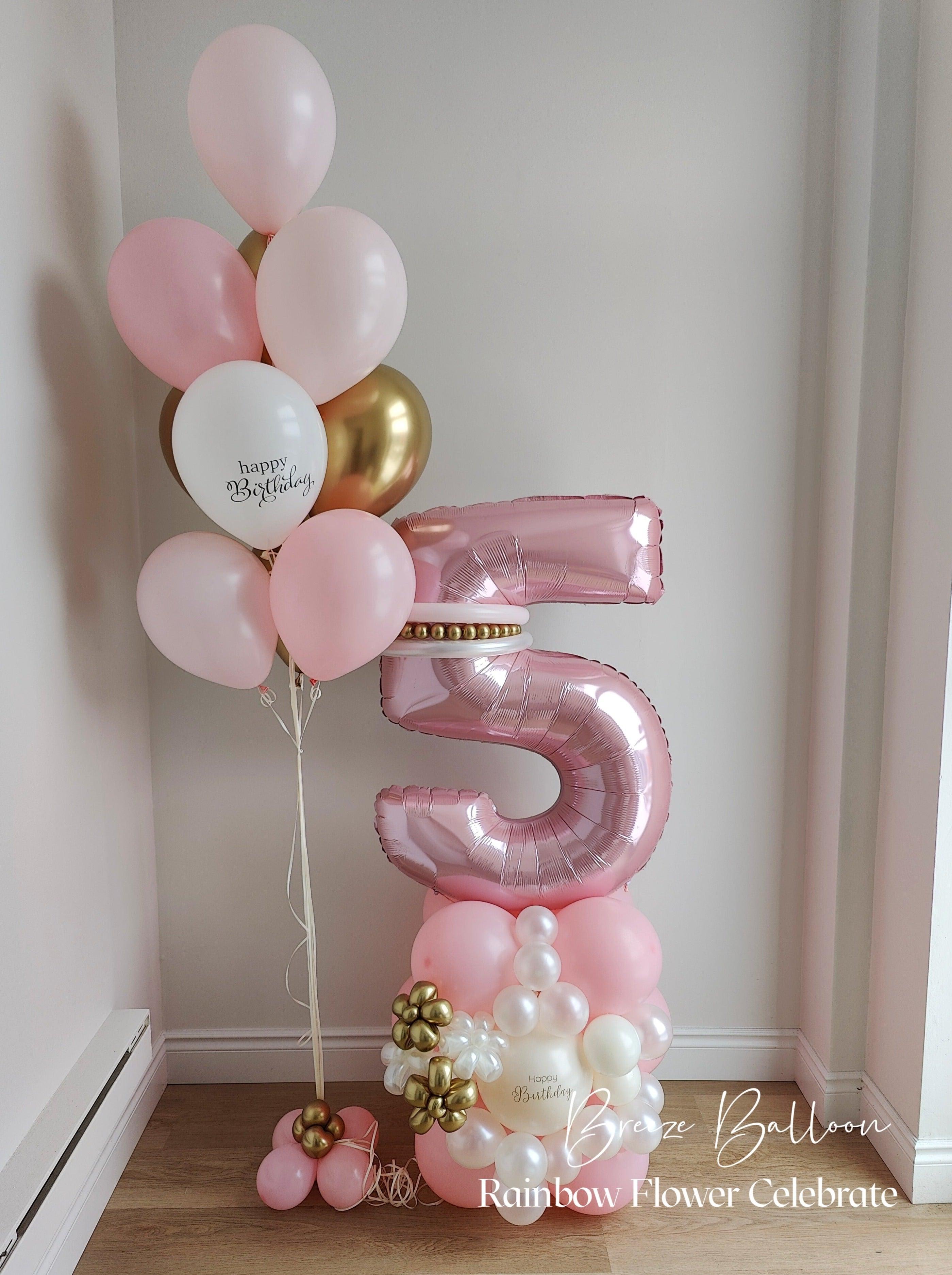 3 Cluster Balloon Base Number Arrangement+10 Latex Helium Bundles - Rainbow Flower Celebrate