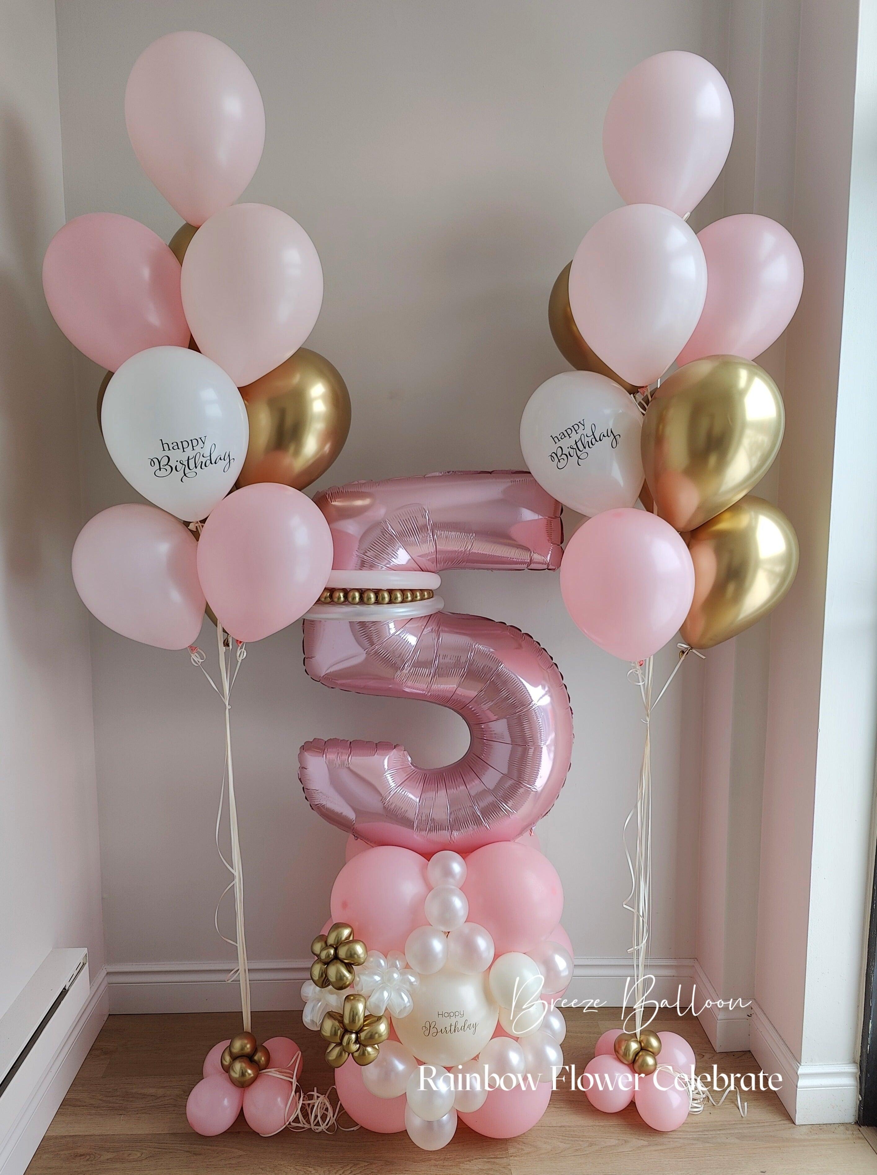 3 Cluster Balloon Base Number Arrangement+10 Latex Helium Bundles - Rainbow Flower Celebrate