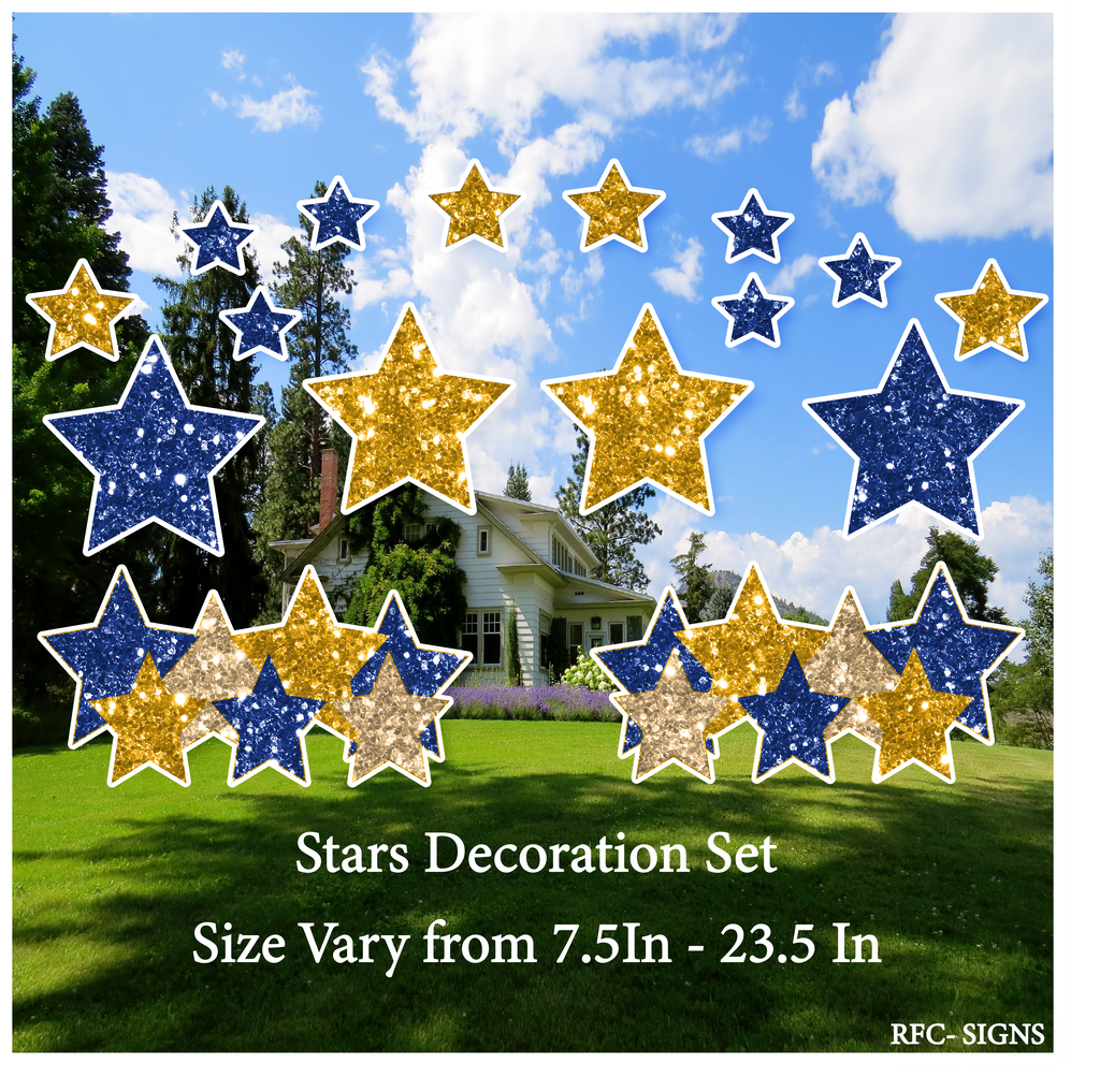 Glitter Blue and Gold Themed Stars Decoration Set (Mini Stars, 23.5" Stars, Stars Bundle)