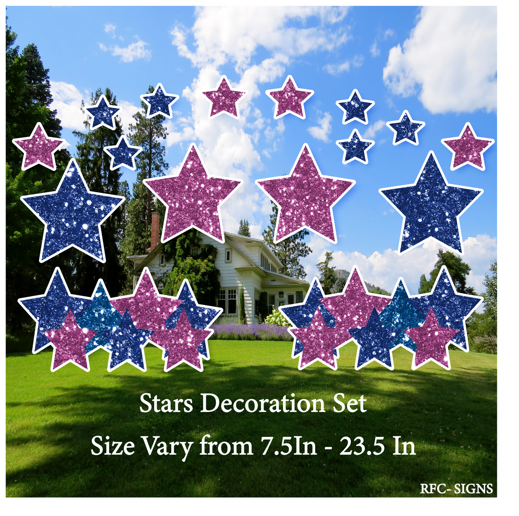 Glitter Blue and Purple Themed Stars Decoration Set (Mini Stars, 23.5" Stars, Stars Bundle)