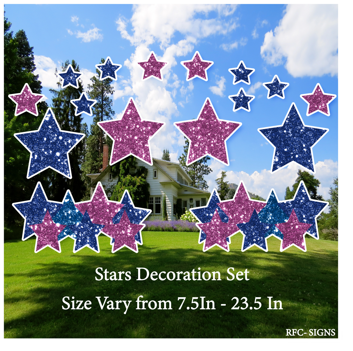 Glitter Blue and Purple Themed Stars Decoration Set (Mini Stars, 23.5" Stars, Stars Bundle)