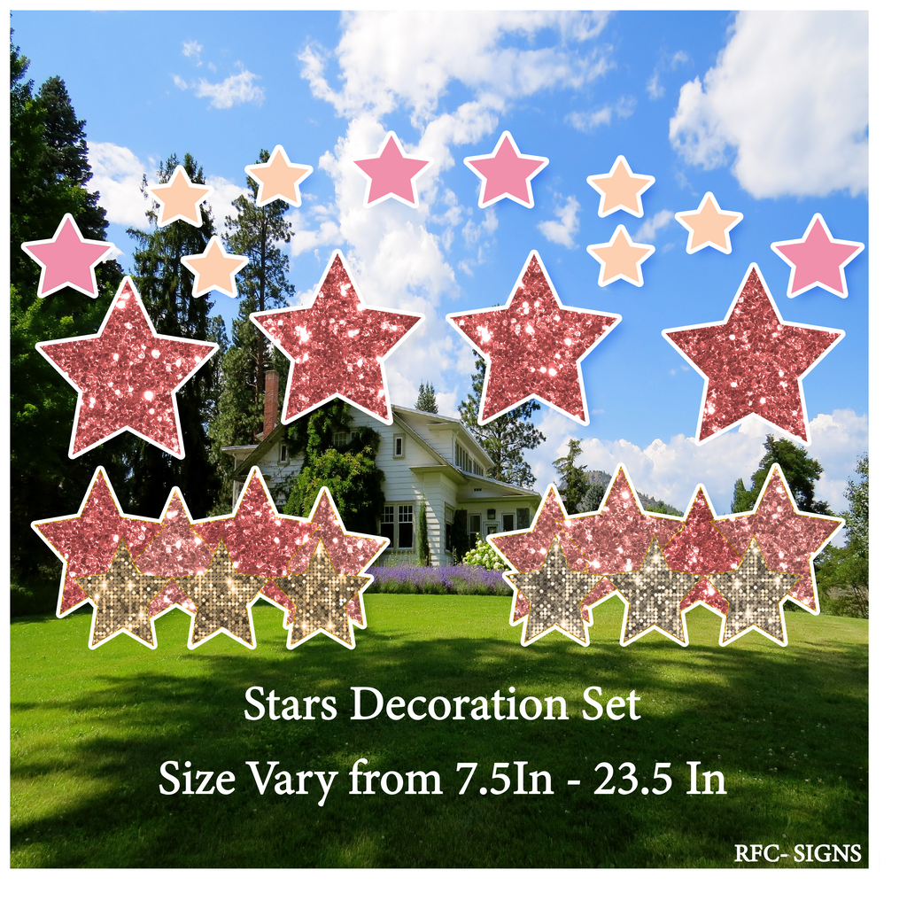 Glitter Rose Pink and Gold Themed Stars Decoration Set (Mini Stars, 23.5" Stars, Stars Bundle)