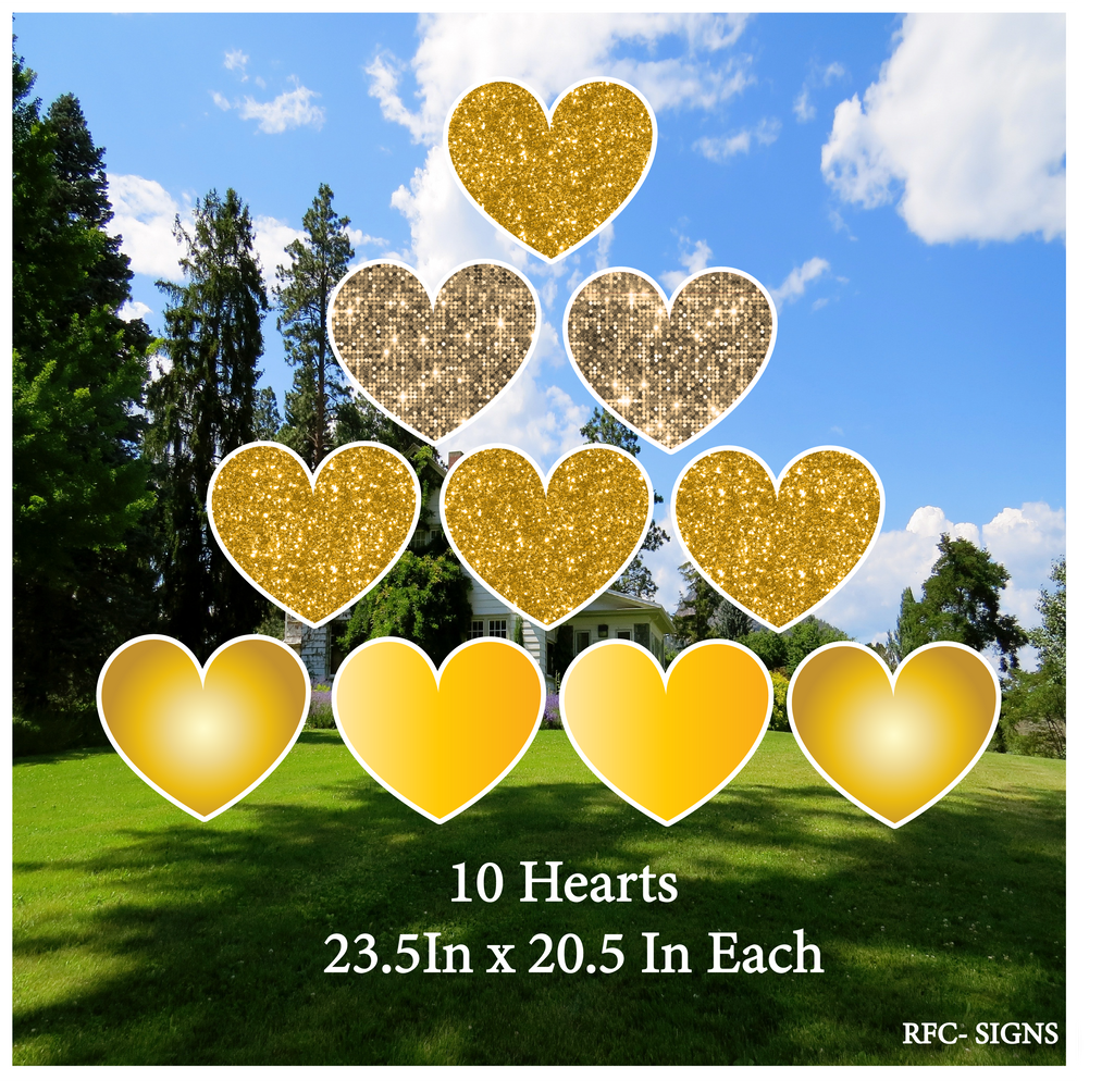 Gold Hearts Decoration Set (Ten of 23.5In x20.5 in Stars)