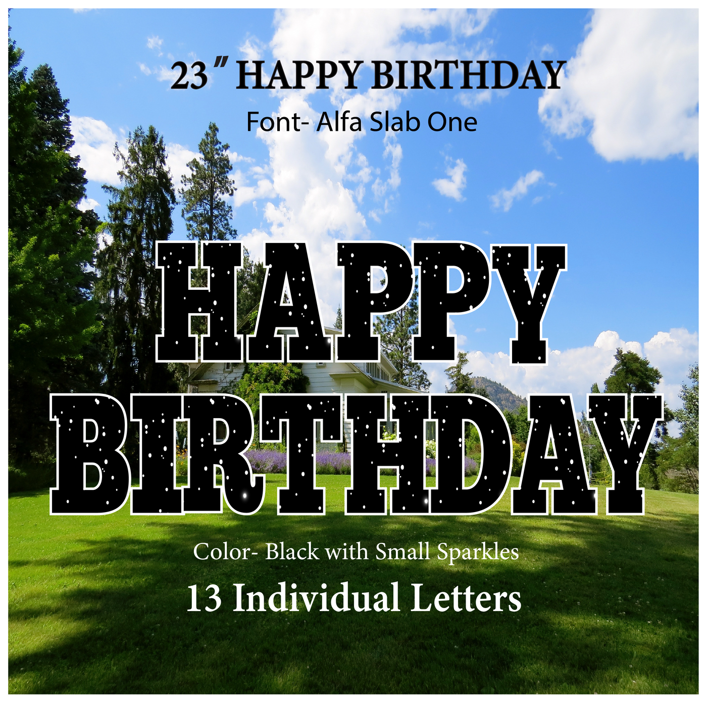Black with Small Sparkles 23''HAPPY BIRTHDAY Including 13 Individual Letters