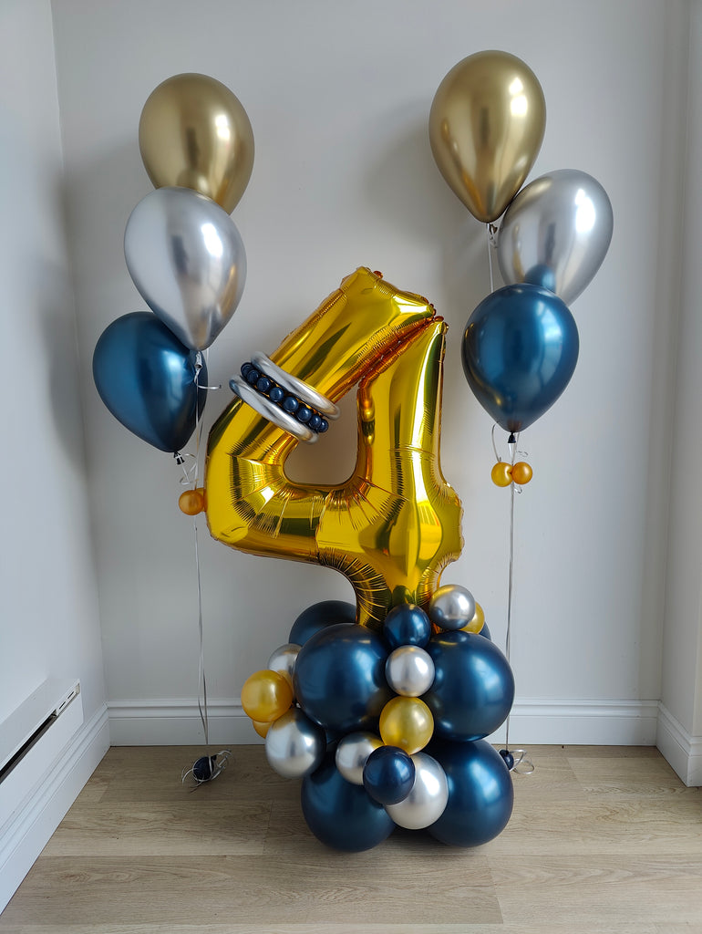 Single Number Balloon Arrangement with 6 Color Helium (All Chrome Balloon)