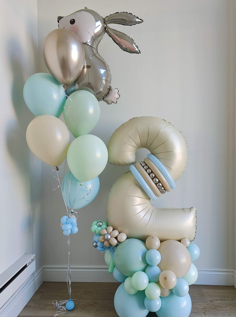 Single Number Balloon Arrangement with a Themed Helium Bundle