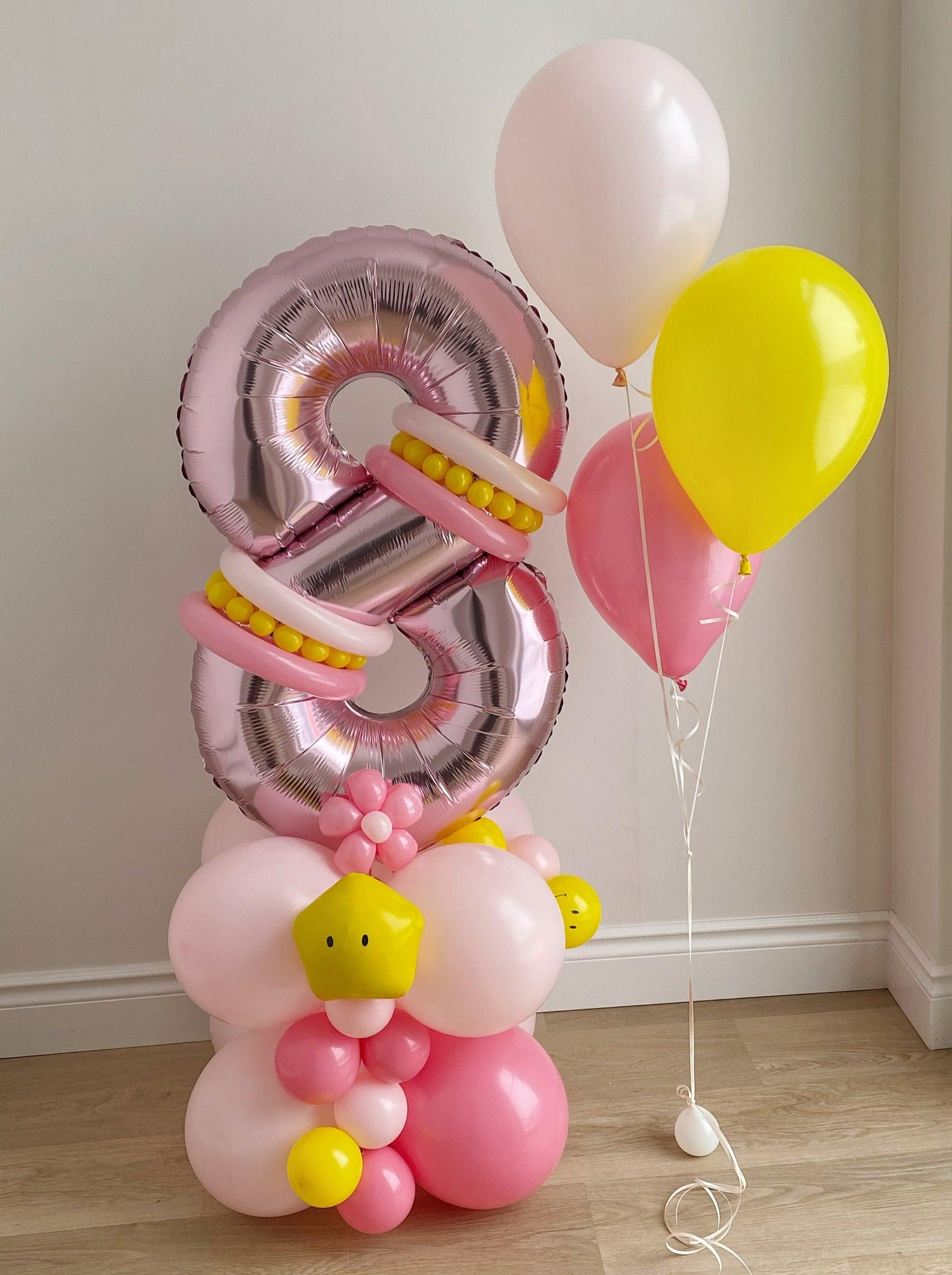 2 Cluster Number Arrangement+3 Helium Balloon - Rainbow Flower Celebrate