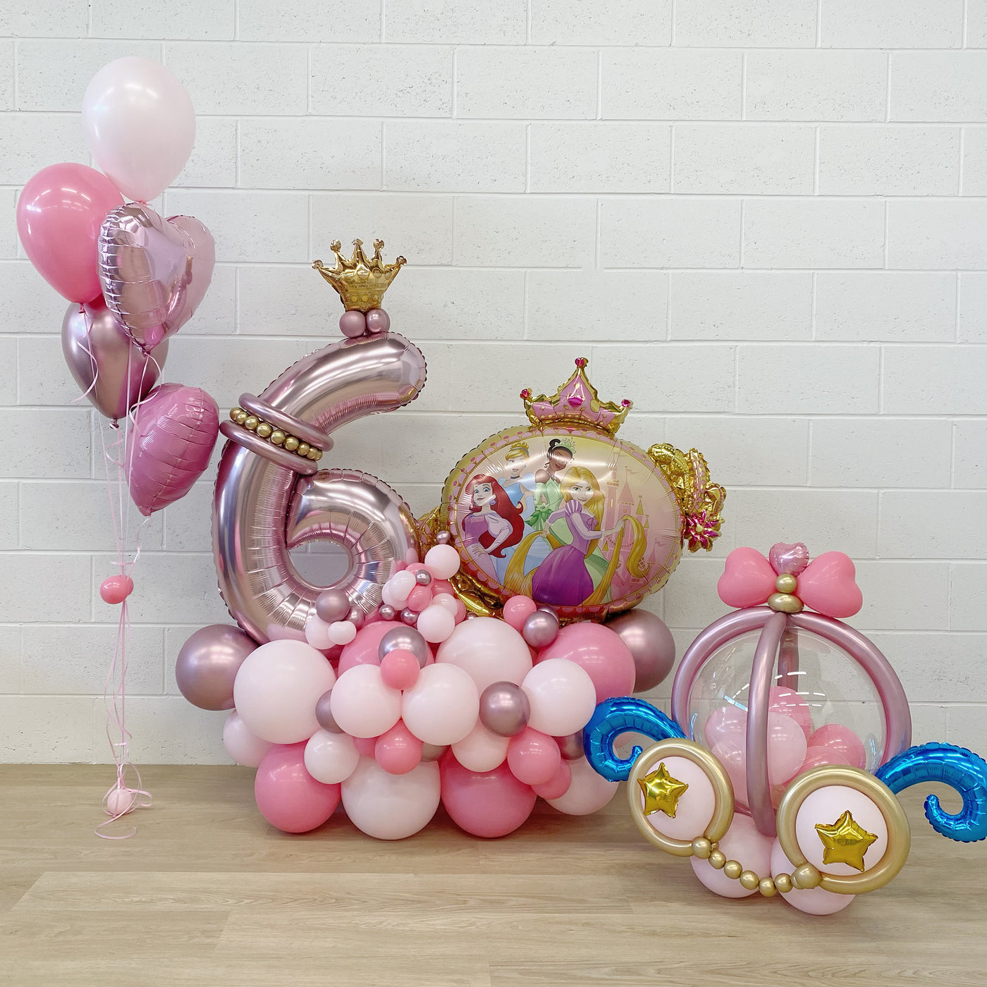 Disney Princess Themed Arrangement With Number and Helium Bundles
