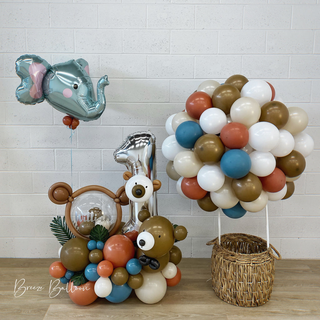Themed Balloon Arrangement for 1 year old with hot air balloon