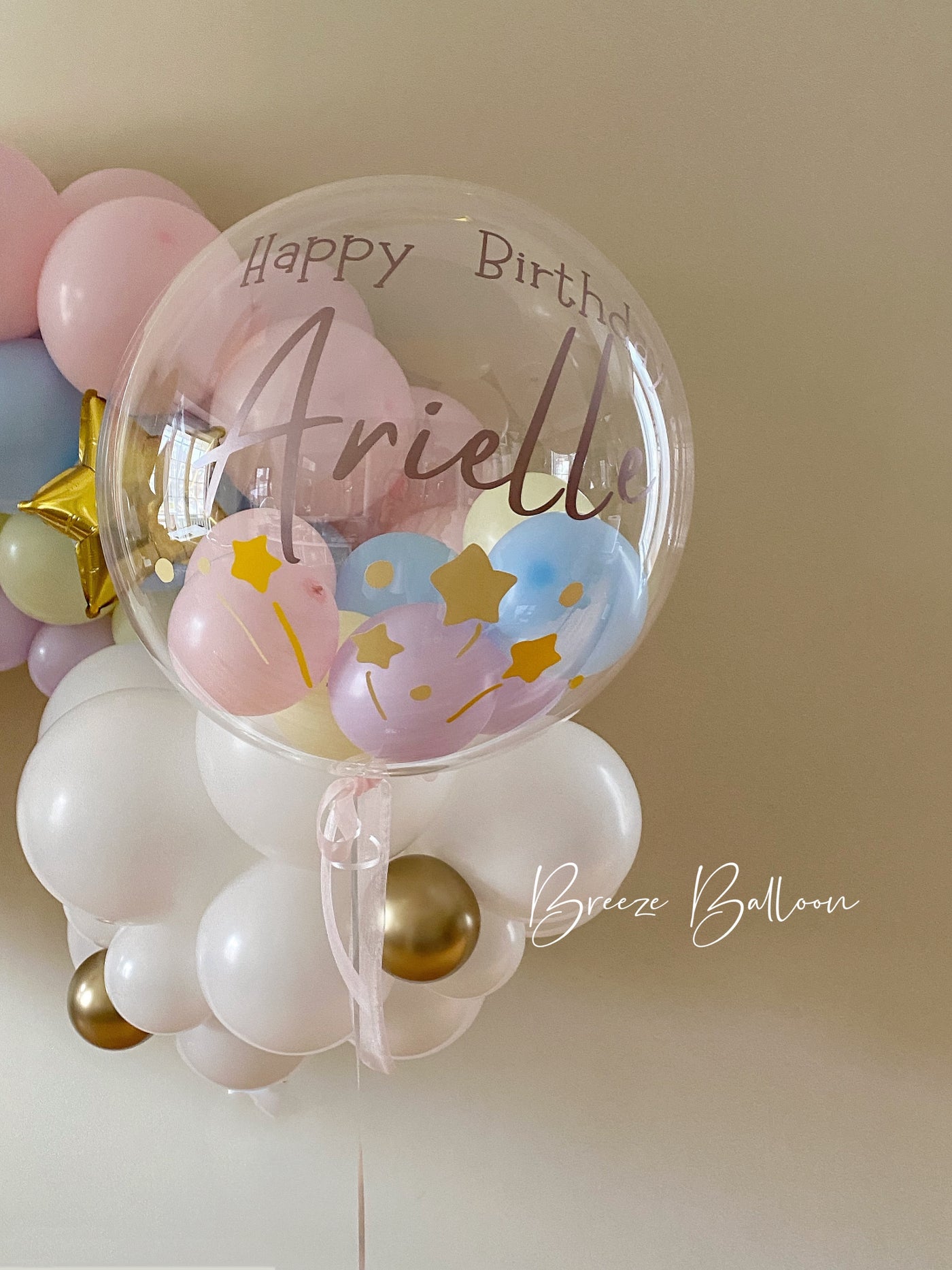 20-22 Inches Clear BoBo balloon with mini stuffed balloons and personalized Message