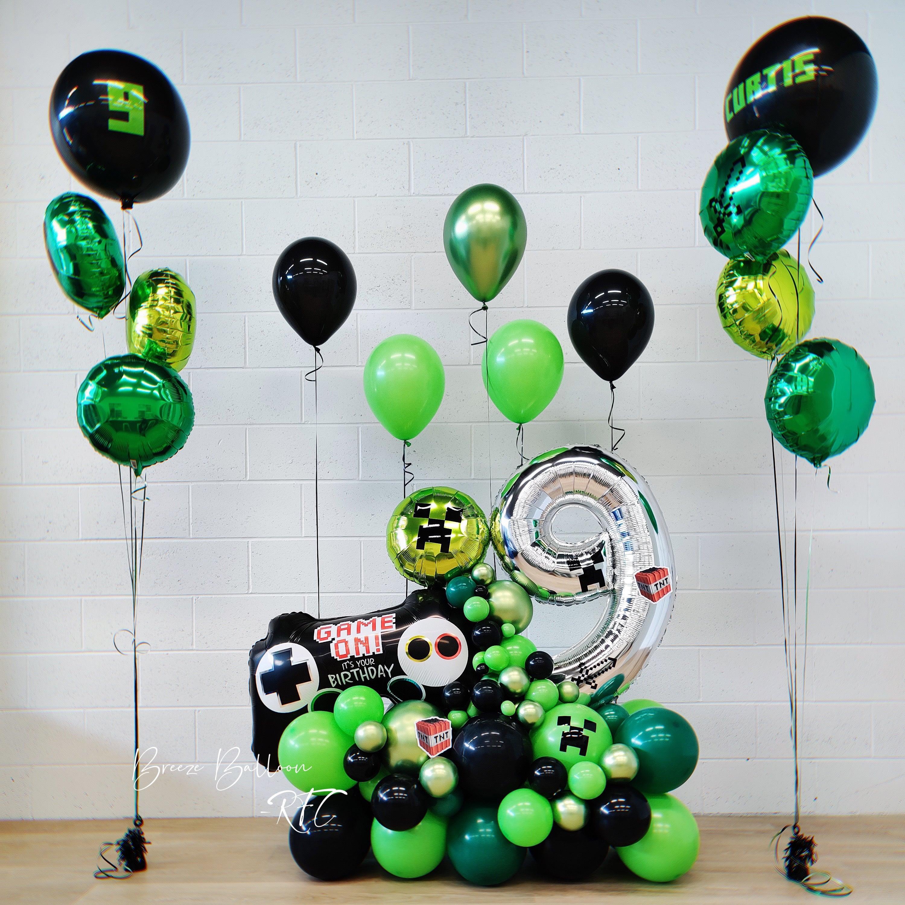 Minecraft Themed Arrangement With Number and Helium Bundles - Rainbow Flower Celebrate