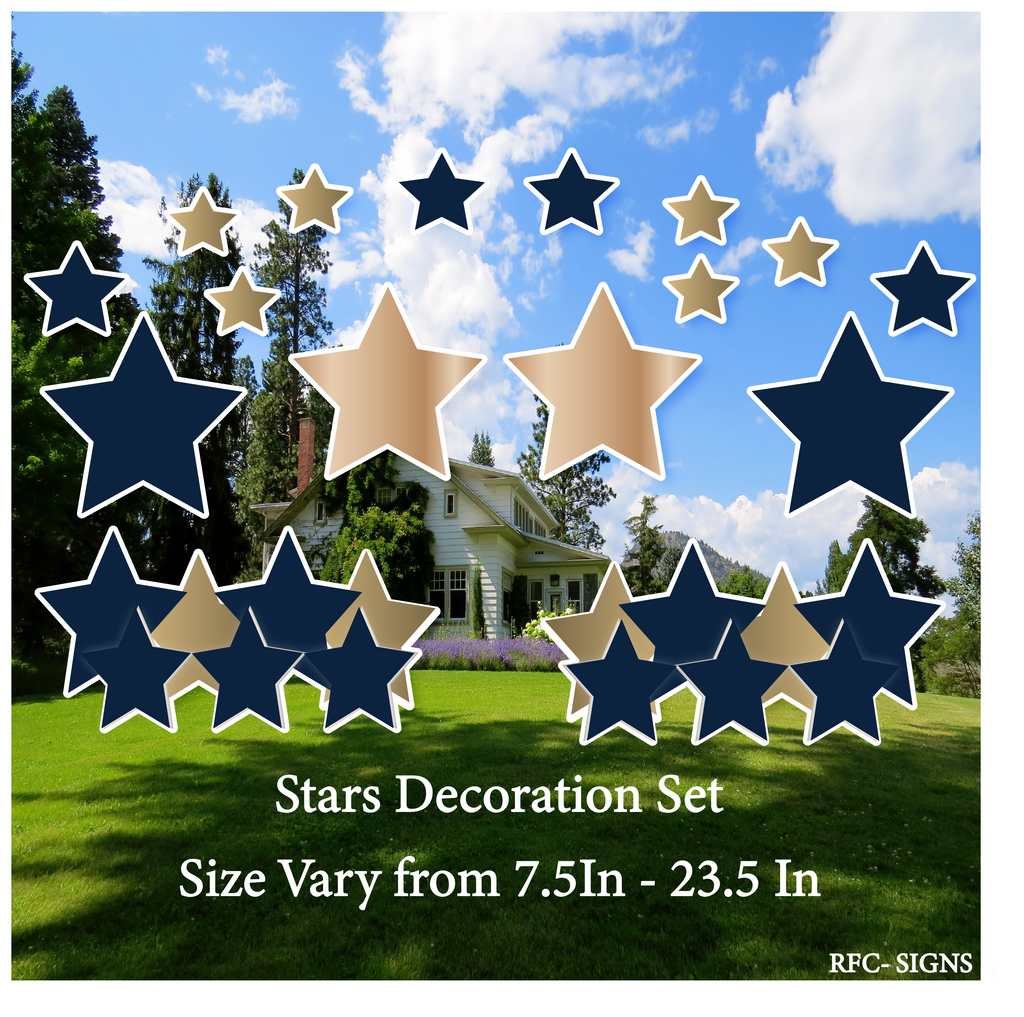 Navy Blue and Cooper Themed Stars Decoration Set (Mini Stars, 23.5" Stars, Stars Bundle)