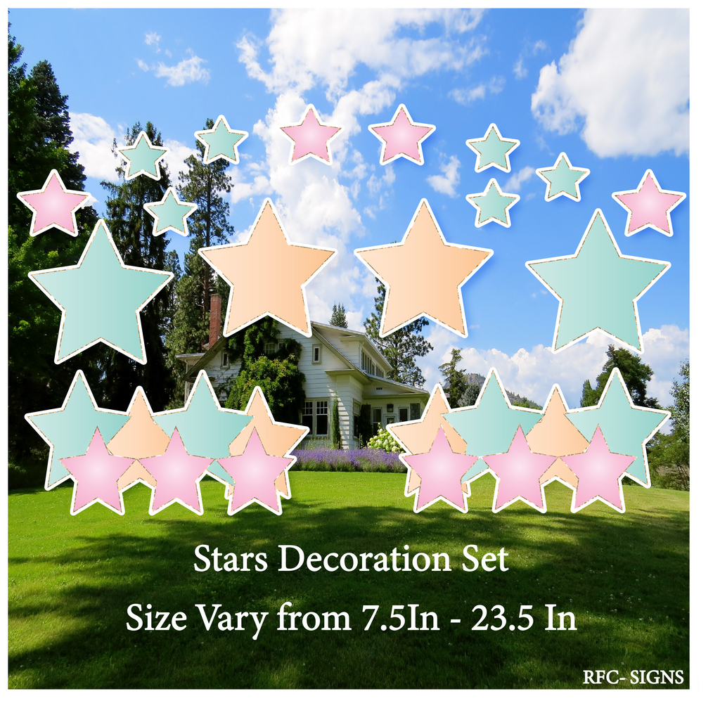 Pastel Light Green Orange Pink Themed Stars Decoration Set (Mini Stars, 23.5" Stars, Stars Bundle)