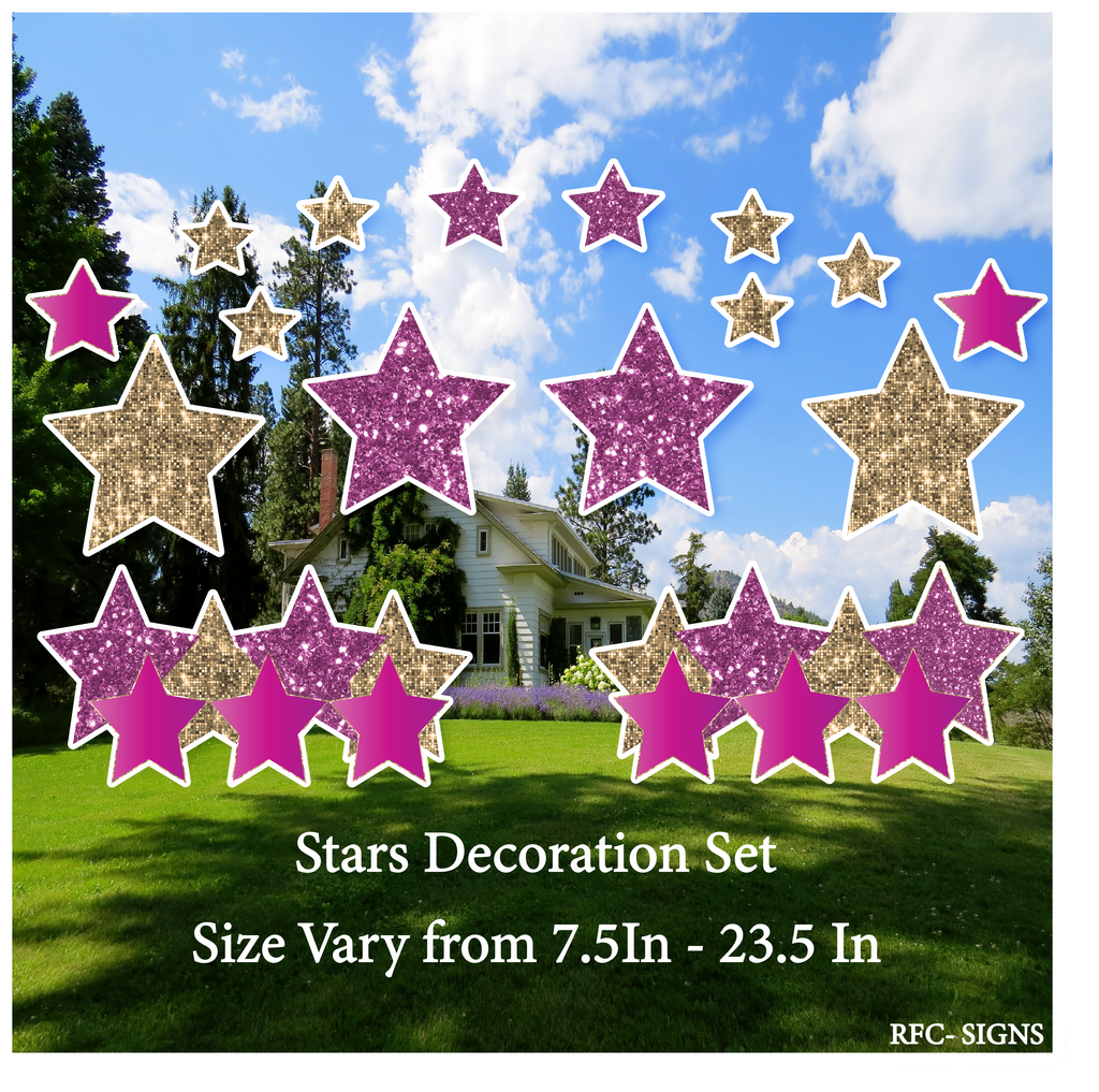 Pink and Sparkle Gold Themed Stars Decoration Set (Mini Stars, 23.5" Stars, Stars Bundle)