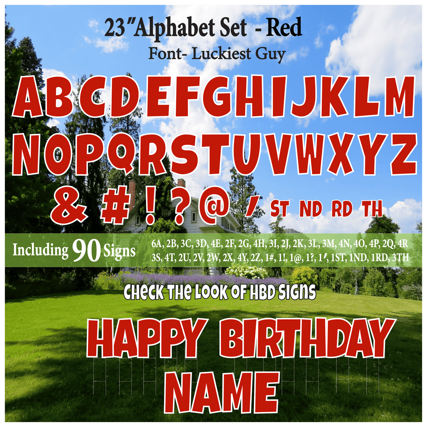 Solid Red 23'' Full Alphabet Set Including A-Z and Symbols