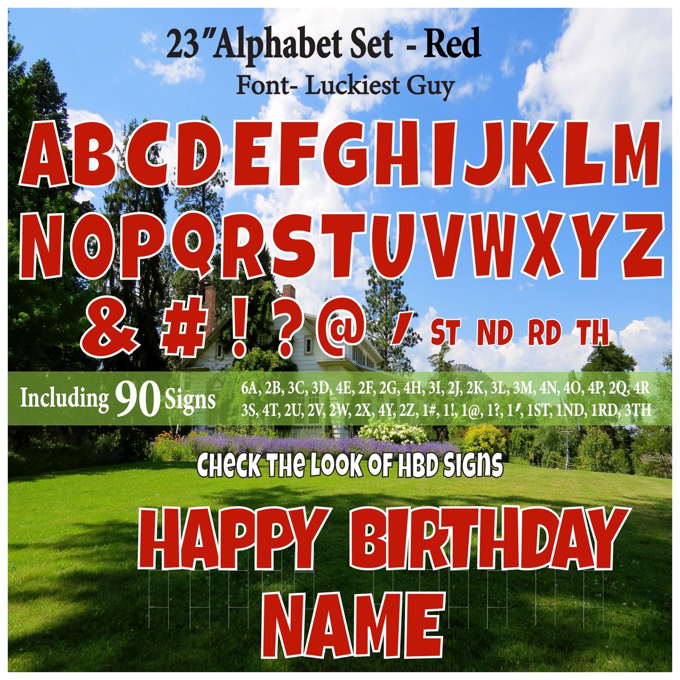 Solid Red 23'' Full Alphabet Set Including A-Z and Symbols