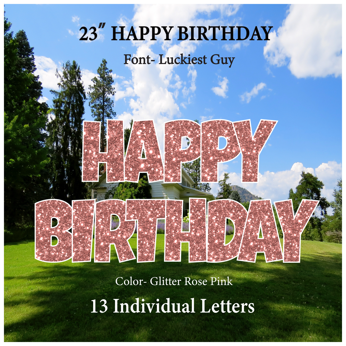 Glitter Rose Pink 23''HAPPY BIRTHDAY Including 13 Individual Letters