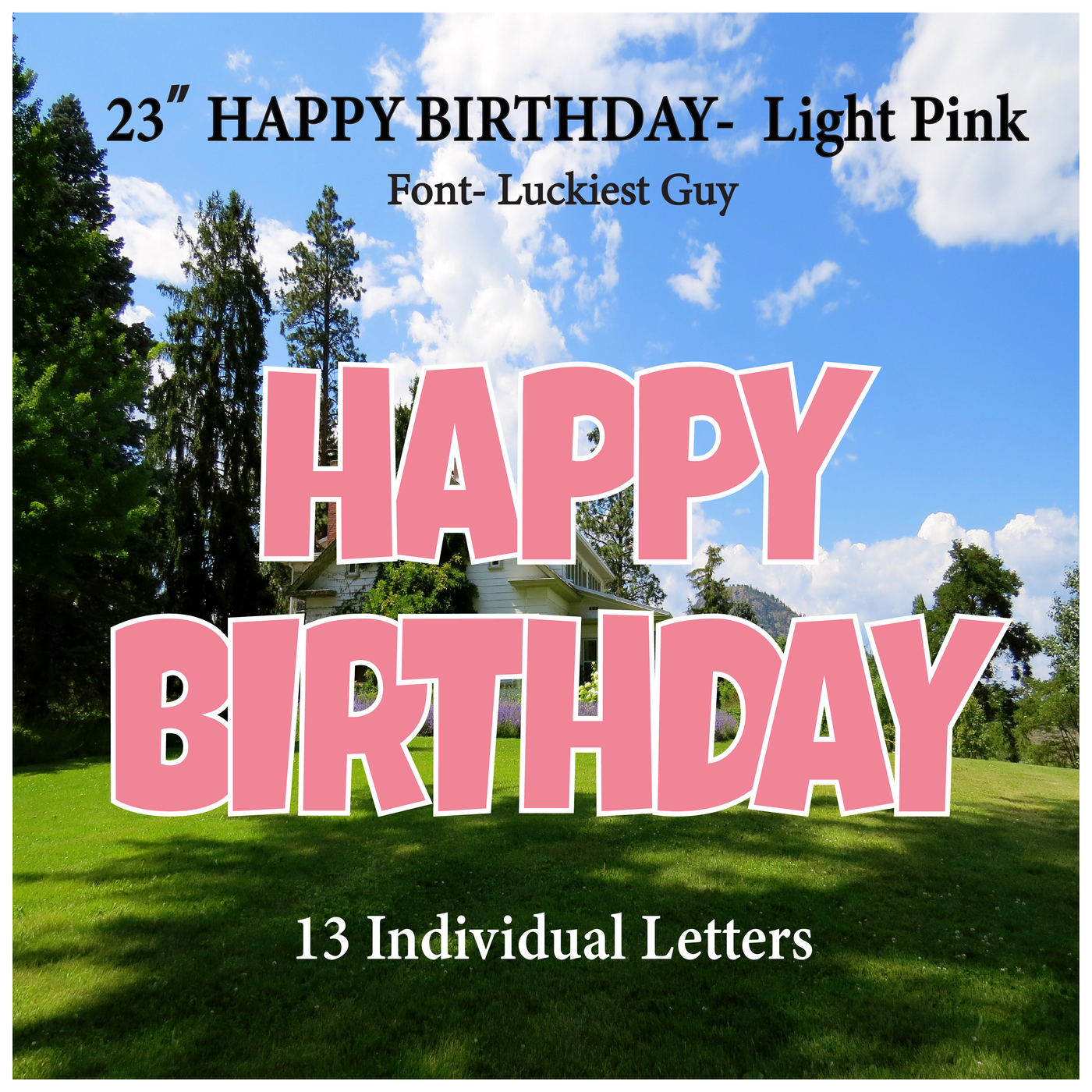 Solid Light Pink 23''HAPPY BIRTHDAY Including 13 Individual Letters