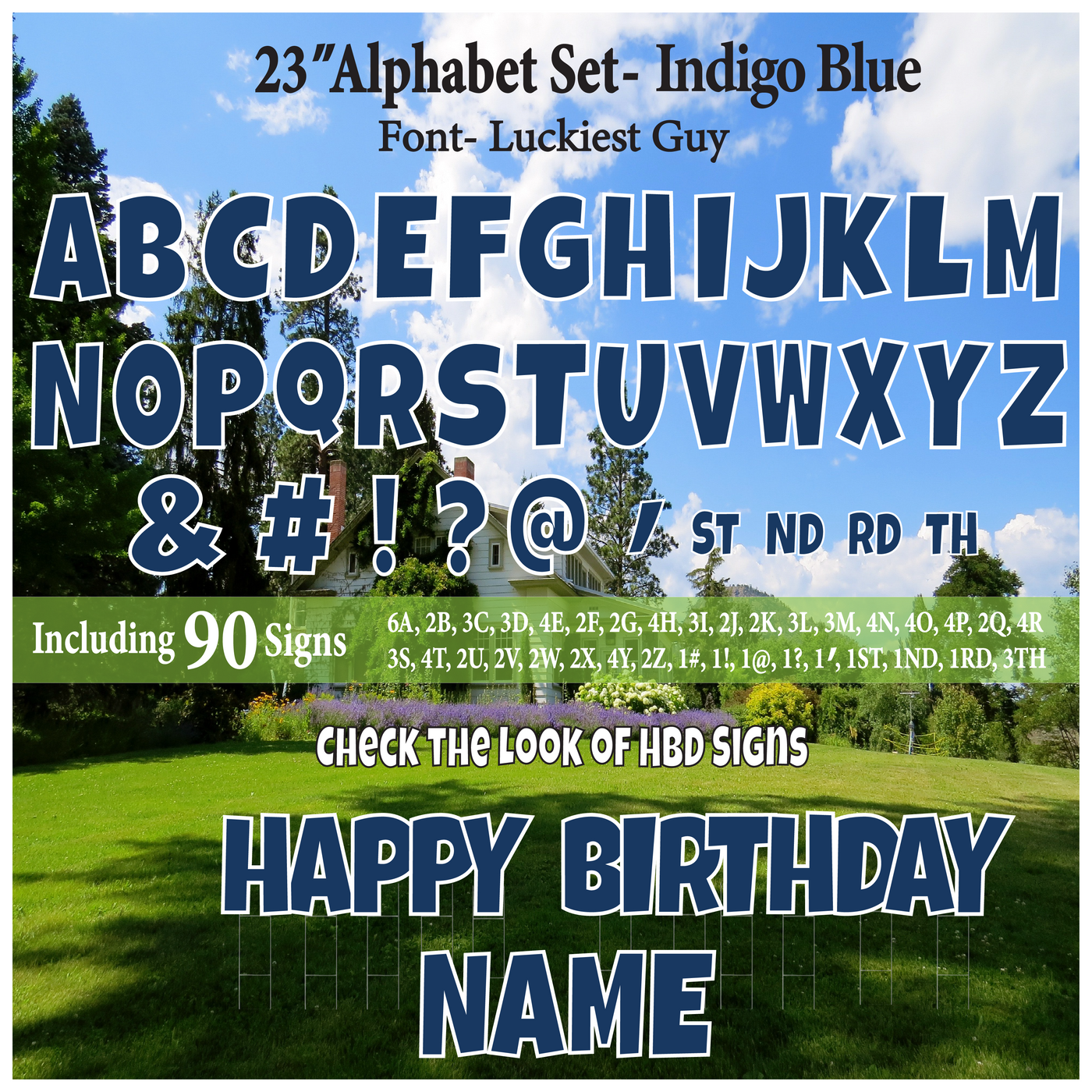 Solid Indigo 23'' Full Alphabet Set Including A-Z and Symbols