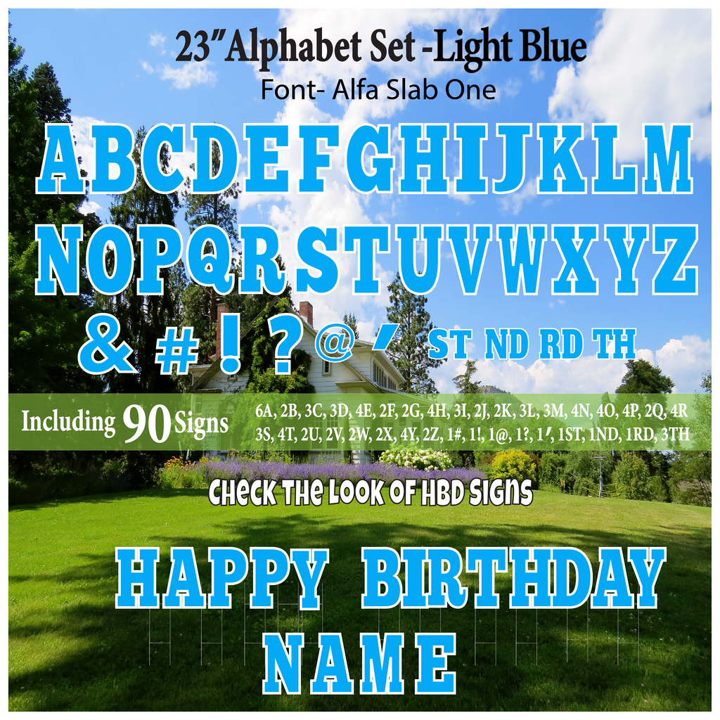 Solid Light Blue 23'' Full Alphabet Set Including A-Z and Symbols