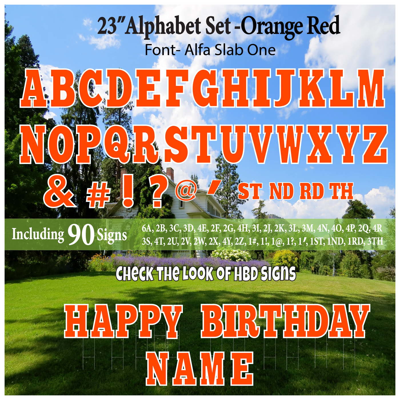 Solid Orange Red 23'' Full Alphabet Set Including A-Z and Symbols