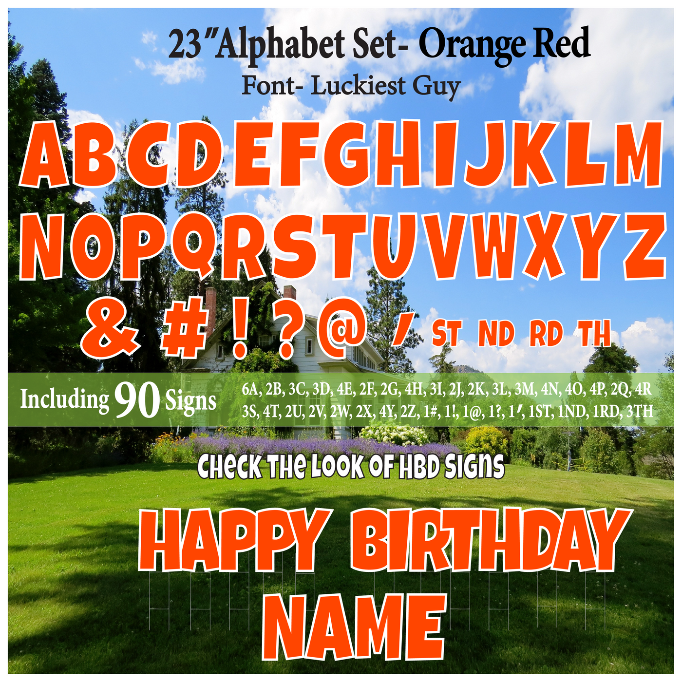 Solid Orange Red 23'' Full Alphabet Set Including A-Z and Symbols