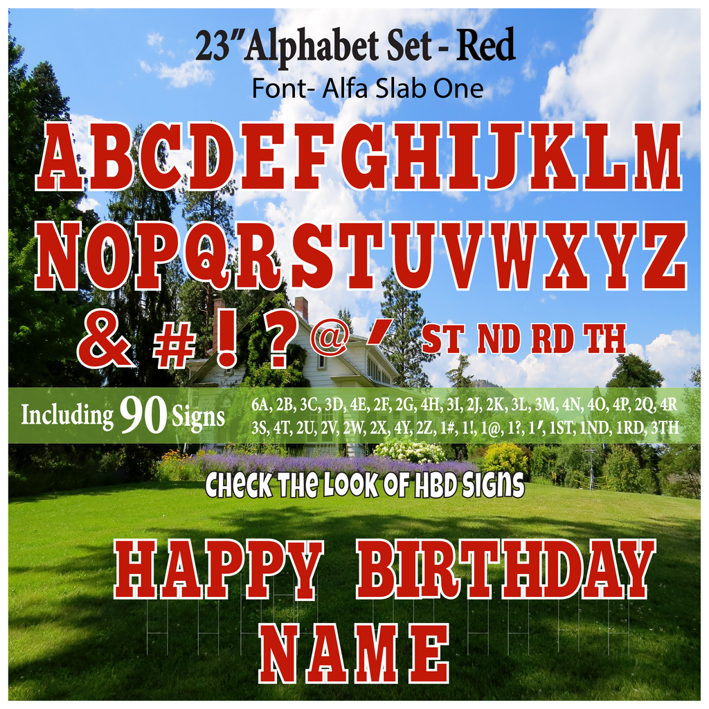 Solid Red 23'' Full Alphabet Set Including A-Z and Symbols