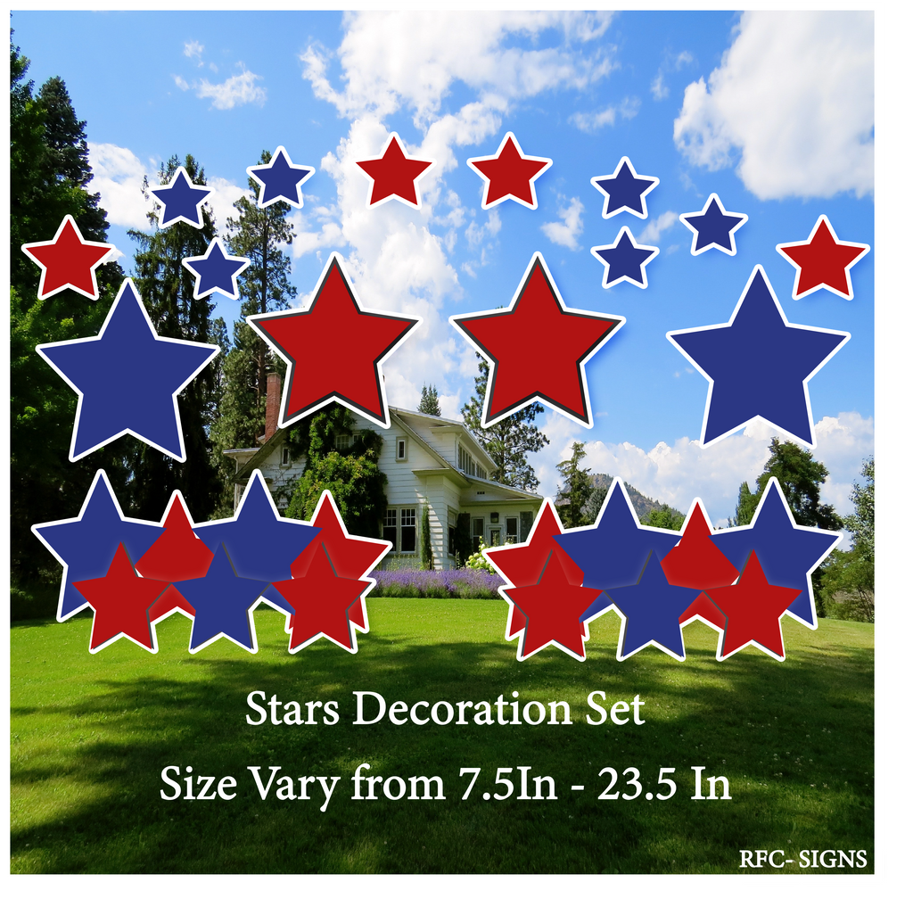 Blue and Red Themed Stars Decoration Set (Mini Stars, 23.5" Stars, Stars Bundle)
