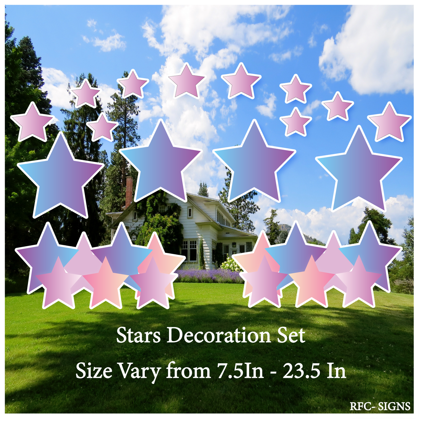 Gradient Pink Purple ThemedStars Decoration Set (Mini Stars, 23.5" Stars, Stars Bundle)