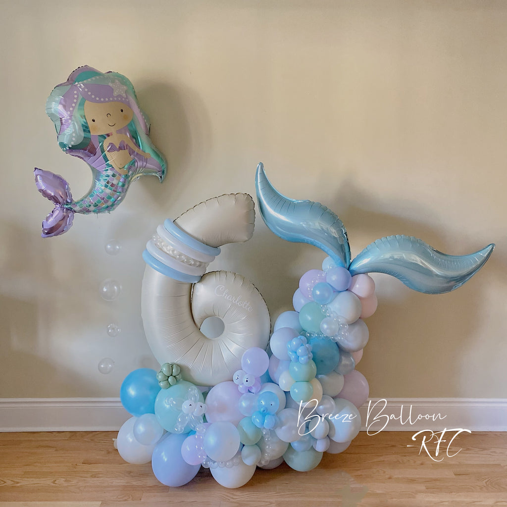 Mermaid Tail Single Number Balloon Arrangement with Helium Bundle