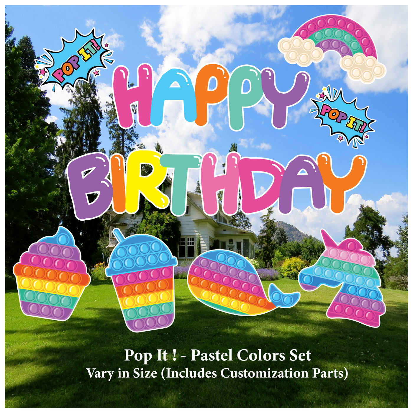 Pop it Pastel Rainbow Color Decoration Set