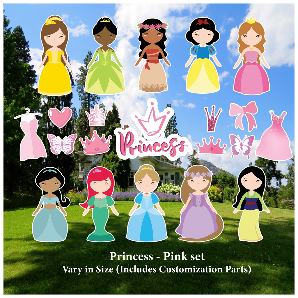 Princess Characters with Pink Decorations Set